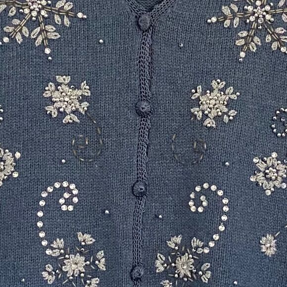 Vintage Blue Wool Beaded Embroidered Classic Grandma Warm Button Front Vest - Picture 4 of 4
